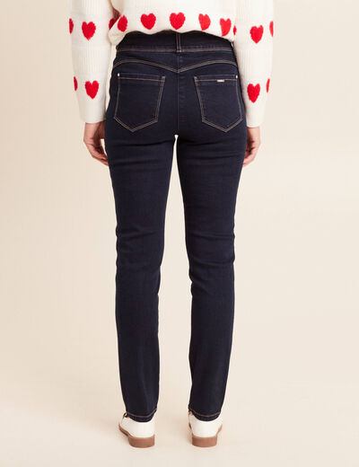 Jean ajust&eacute; taille haute longue denim brut femme