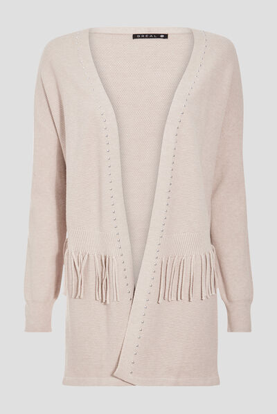 Gilet manches longues creme femme