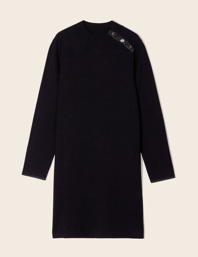 Robe pull droite col montant noir femme