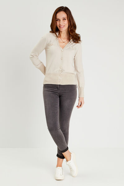 Gilet manches longues boutonné creme femme