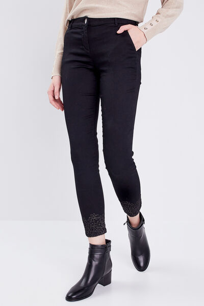Pantalon chino ajusté noir femme