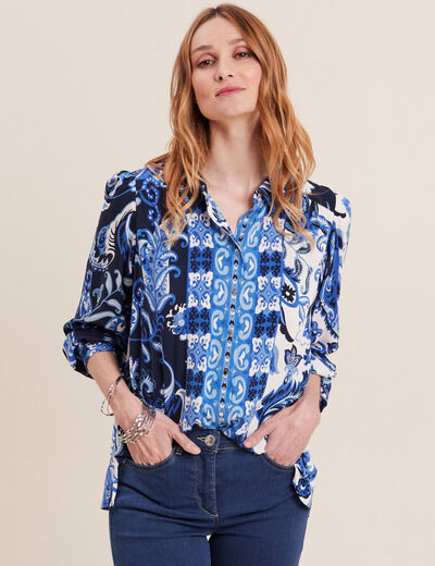 Chemise manches longues bleu electrique femme
