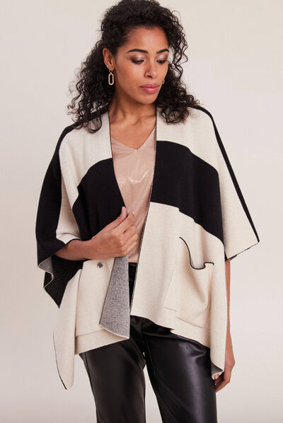 Poncho avec poches noir femme