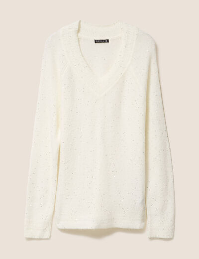 Pull manches longues ecru femme