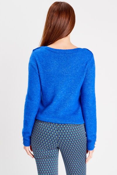 Pull manches longues bleu electrique femme