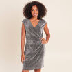 Robe ajust&eacute;e courte col v sans manches gris argent femme