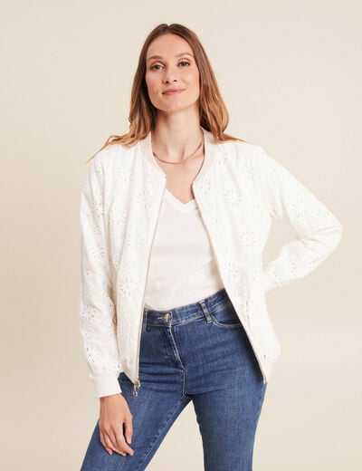 Veste réversible brodée ecru femme