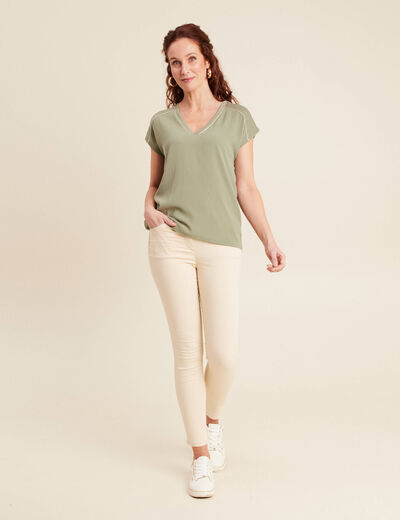 T-shirt manches courtes vert kaki femme
