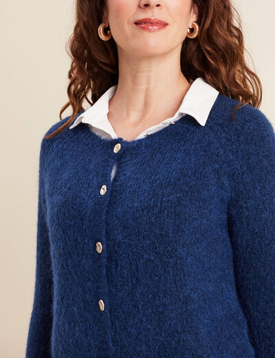 Gilet droit mi-long col rond bleu marine femme