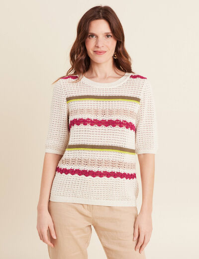 Pull dentelle col bateau multicolore femme
