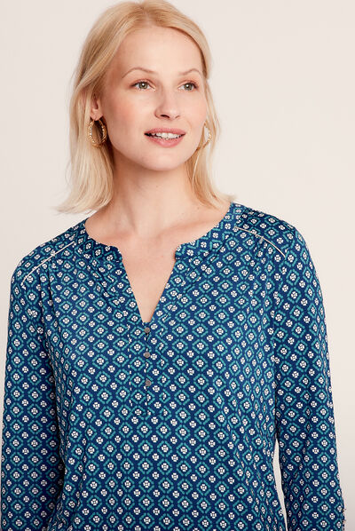 T-shirt manches 3/4 bleu foncé femme