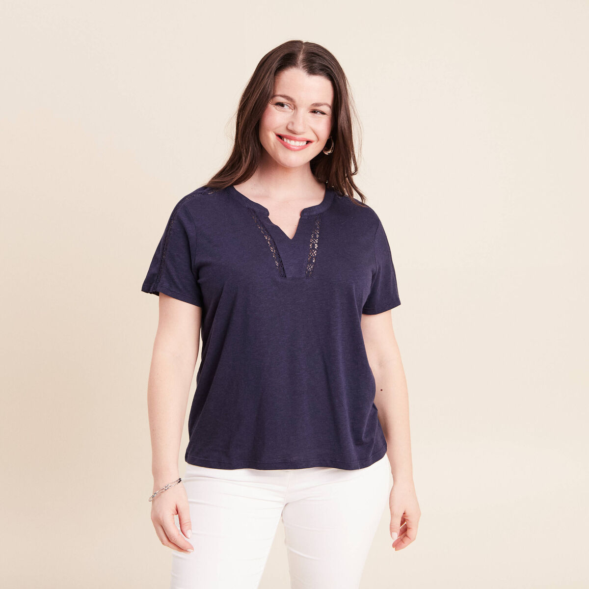 T-shirt manches courtes bleu marine femme