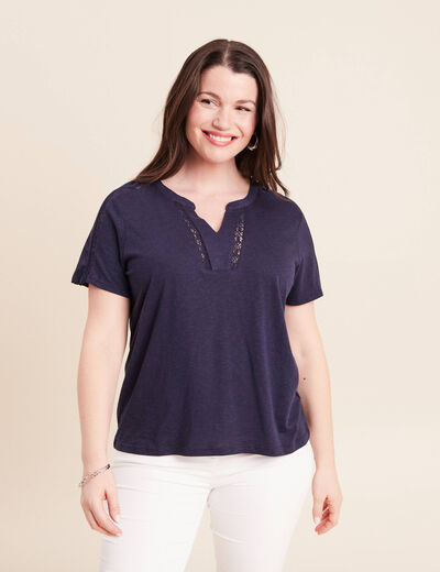 T-shirt manches courtes bleu marine femme