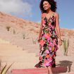 Robe longue portefeuille rose fushia femme