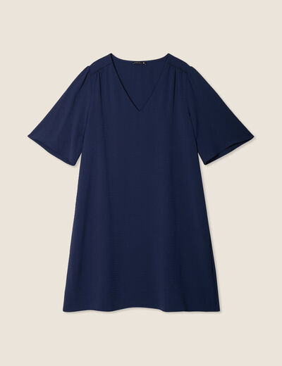 Robe évasée col en V bleu marine femme