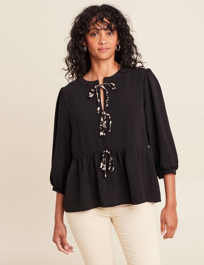 blouse ample col rond manches 3/4 noir femme