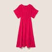 Robe longue &eacute;vas&eacute;e col v manches coudes rose fushia femme