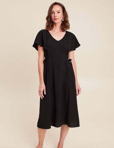 Robe longue droite manches courtes noir femme