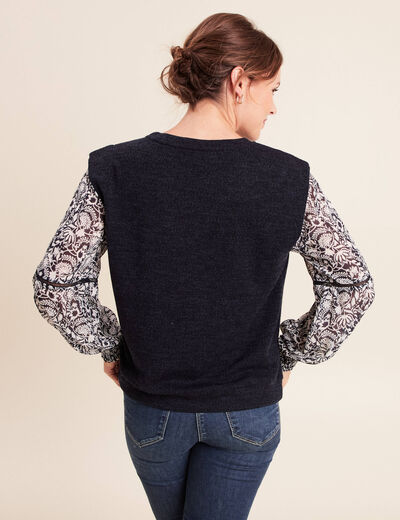 T-shirt col rond manches longues bleu femme