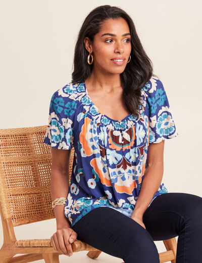 Blouse manches courtes bleu femme