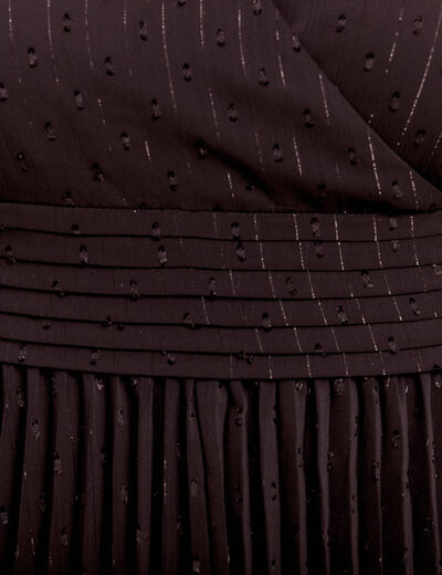 Robe longue évasée plissée noir femme