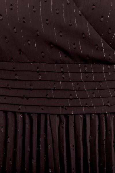 Robe longue évasée plissée noir femme