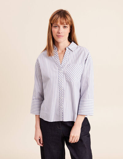Chemise manches 3/4 bleu femme