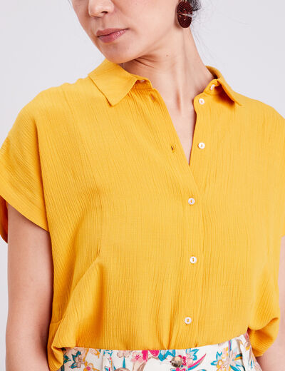 Chemise manches courtes jaune moutarde femme