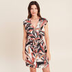 Robe droite courte col V manches courtes orange femme