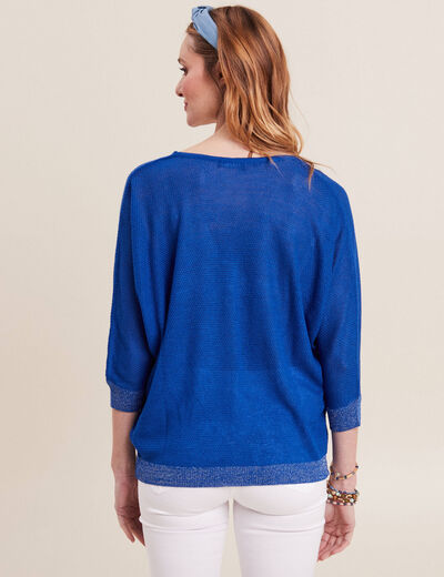 Pull manches longues col en V bleu electrique femme