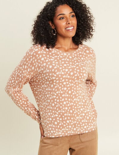 Pull droit col rond manches longues marron femme