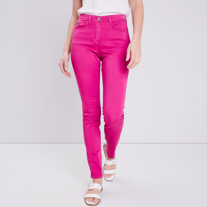 Pantalon ajusté détail zippé rose fushia femme