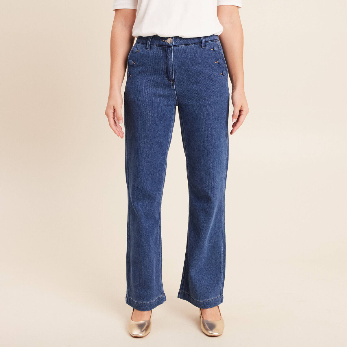 Jean large taille haute denim stone femme