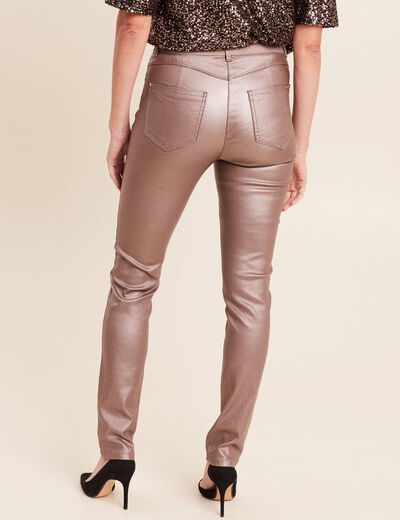 Pantalon iris&eacute; en similicuir marron fonc&eacute; femme
