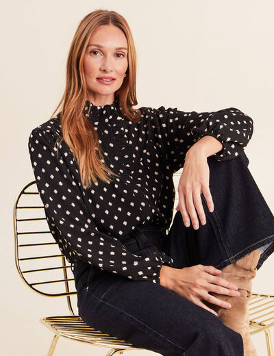 Blouse droite manches longues noir femme