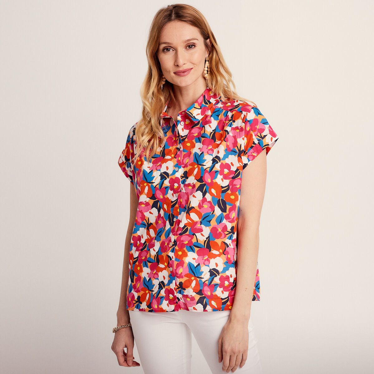 Chemise manches courtes orange femme