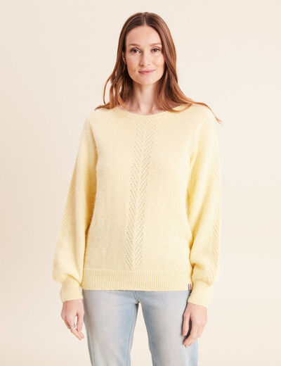 Pull confectionn&eacute; en France jaune pastel femme