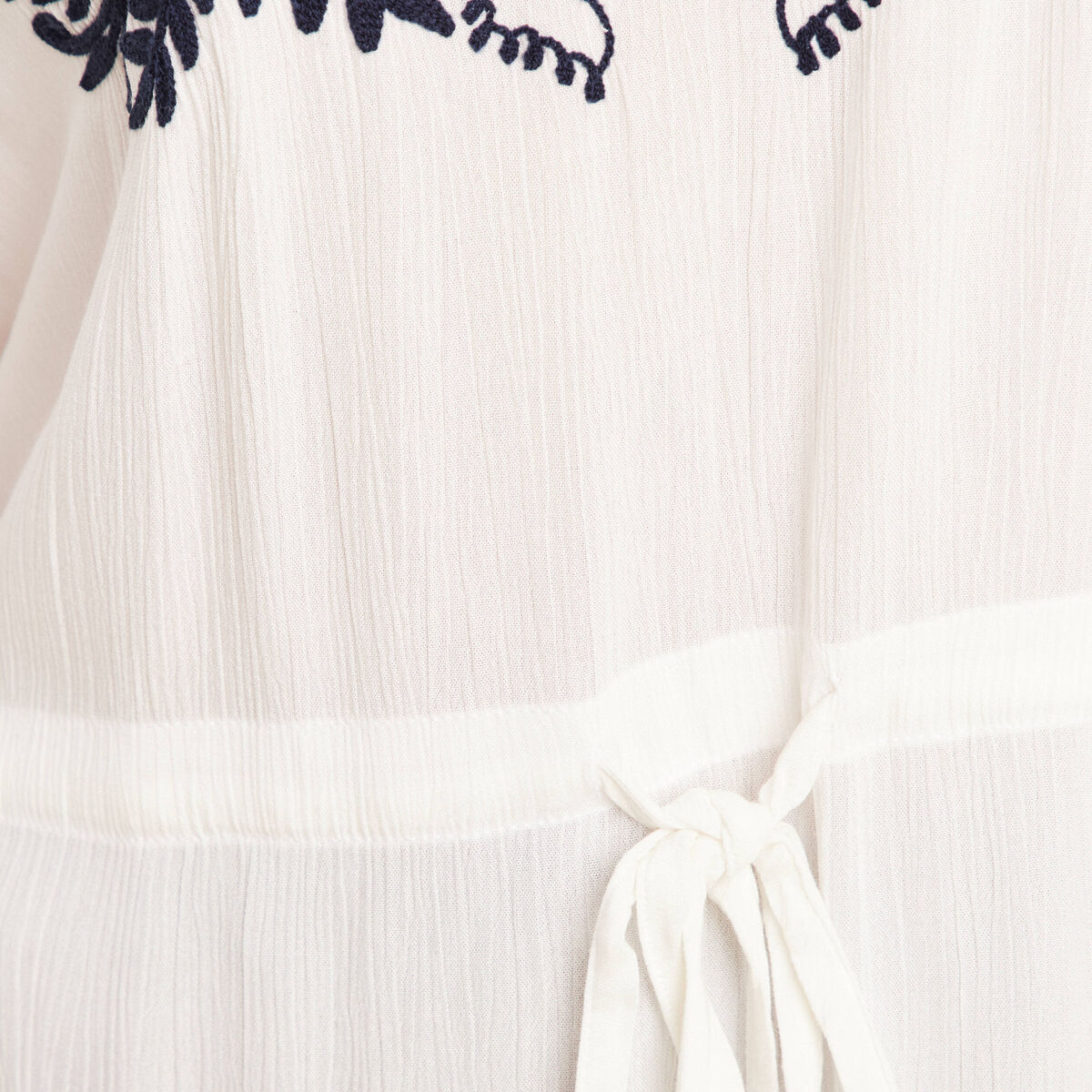 Kimono sans manches col v brodé ecru femme