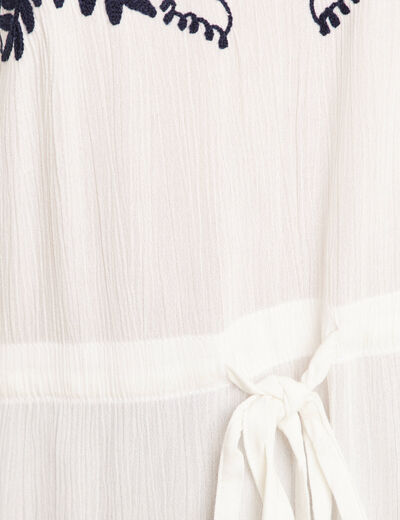 Kimono sans manches col v brodé ecru femme