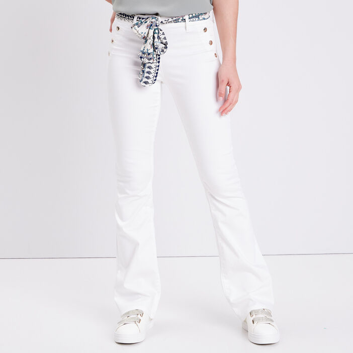 Pantalon bootcut ceinturé ecru femme