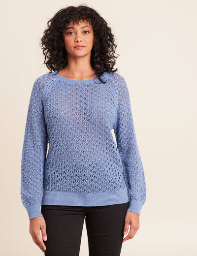 Pull col rond manches longues bleu ciel femme