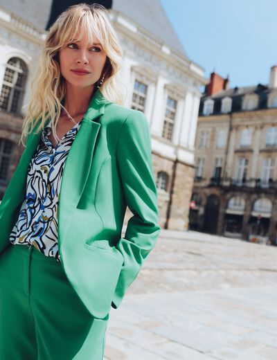 Veste city droite manches 3/4 vert femme