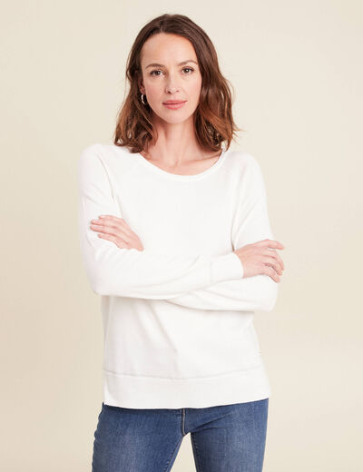 Pull col rond ecru femme