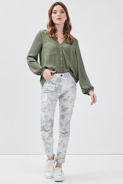 Pantalon léger imprimé magique vert clair femme