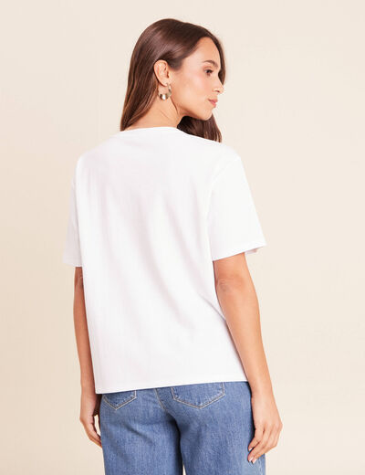 T-shirt col rond manches courtes sequins blanc femme