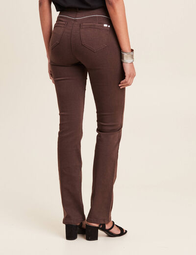 Pantalon droit taille haute marron foncé femme