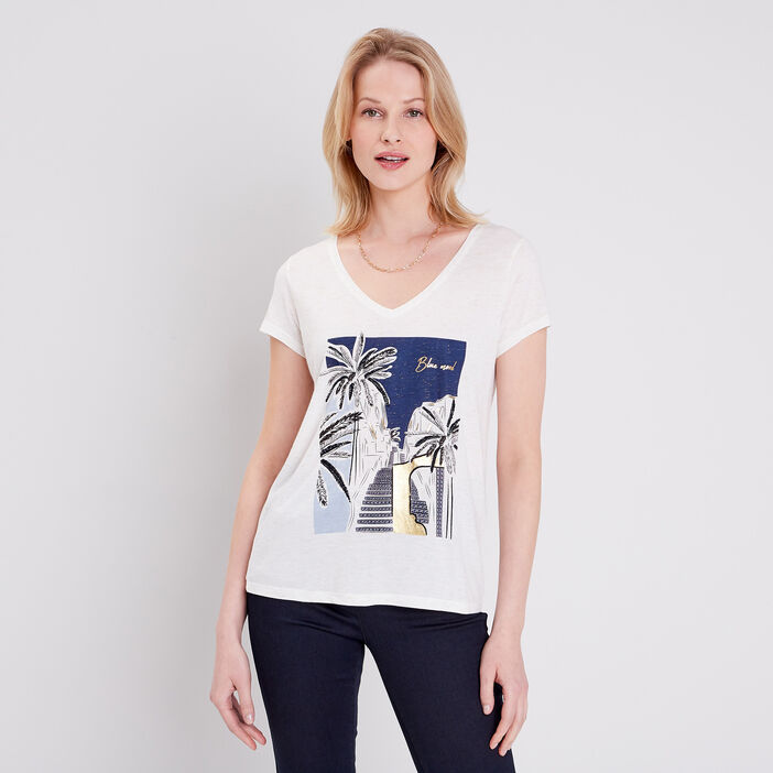 T-shirt manches courtes ecru femme