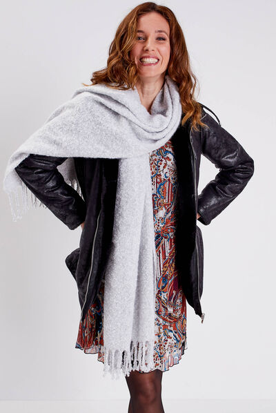 Écharpe à franges gris clair femme