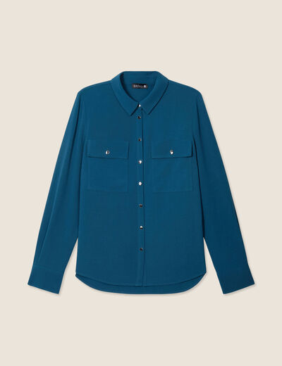 Chemise manches longues bleu canard femme