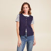 gilet droit court sans manches col rond bleu marine femme